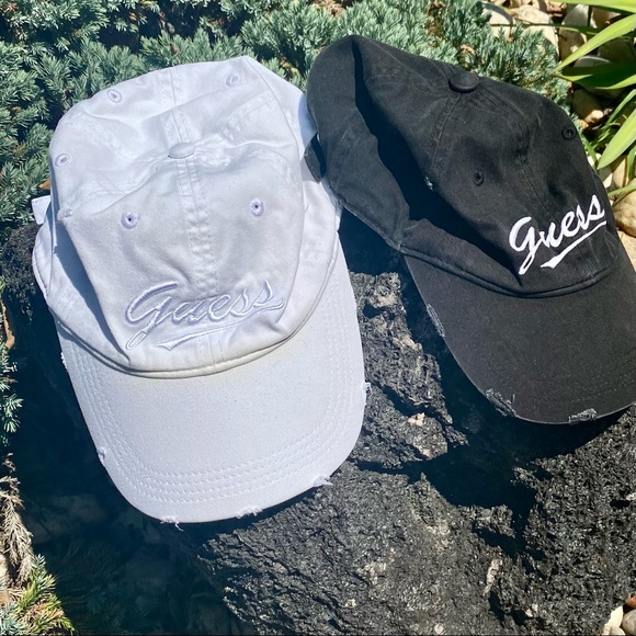 GUESS Athletic Distressed Black & White Baseball Cap Bundle Lot (X2) One Size - Picture 9 of 9